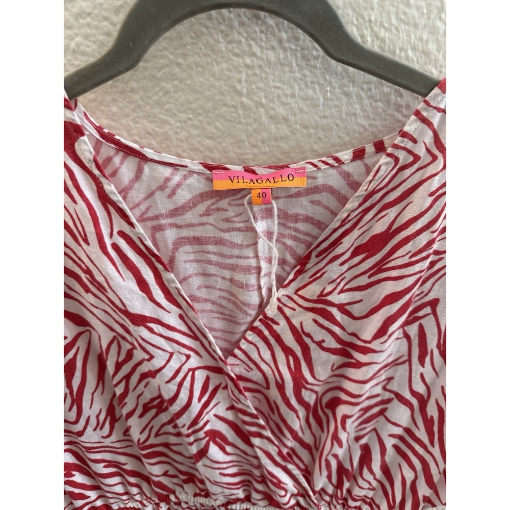 Villagalo 100% Linen Zebra Red Maxi Dress Lined Spanish EU40 (US6)‎ NWOT $248 - Picture 3 of 12